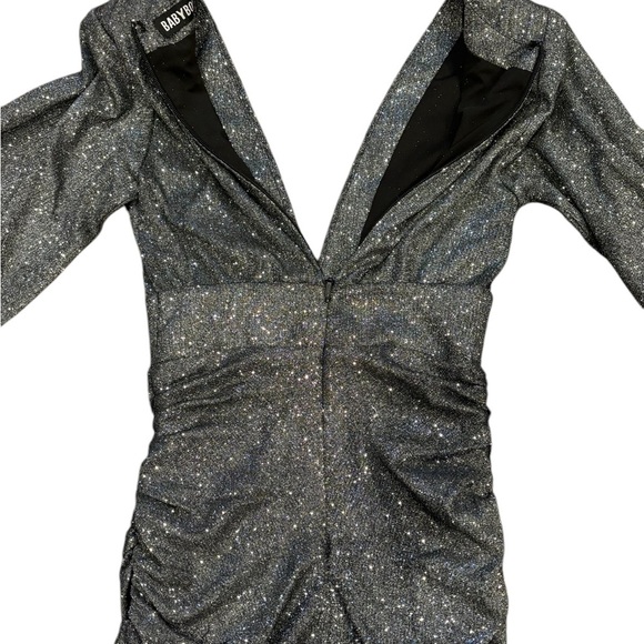 Babyboo Estelle Black Sparkly Mini Dress Long Bishop Sleeves Size Extra Small - Picture 10 of 11